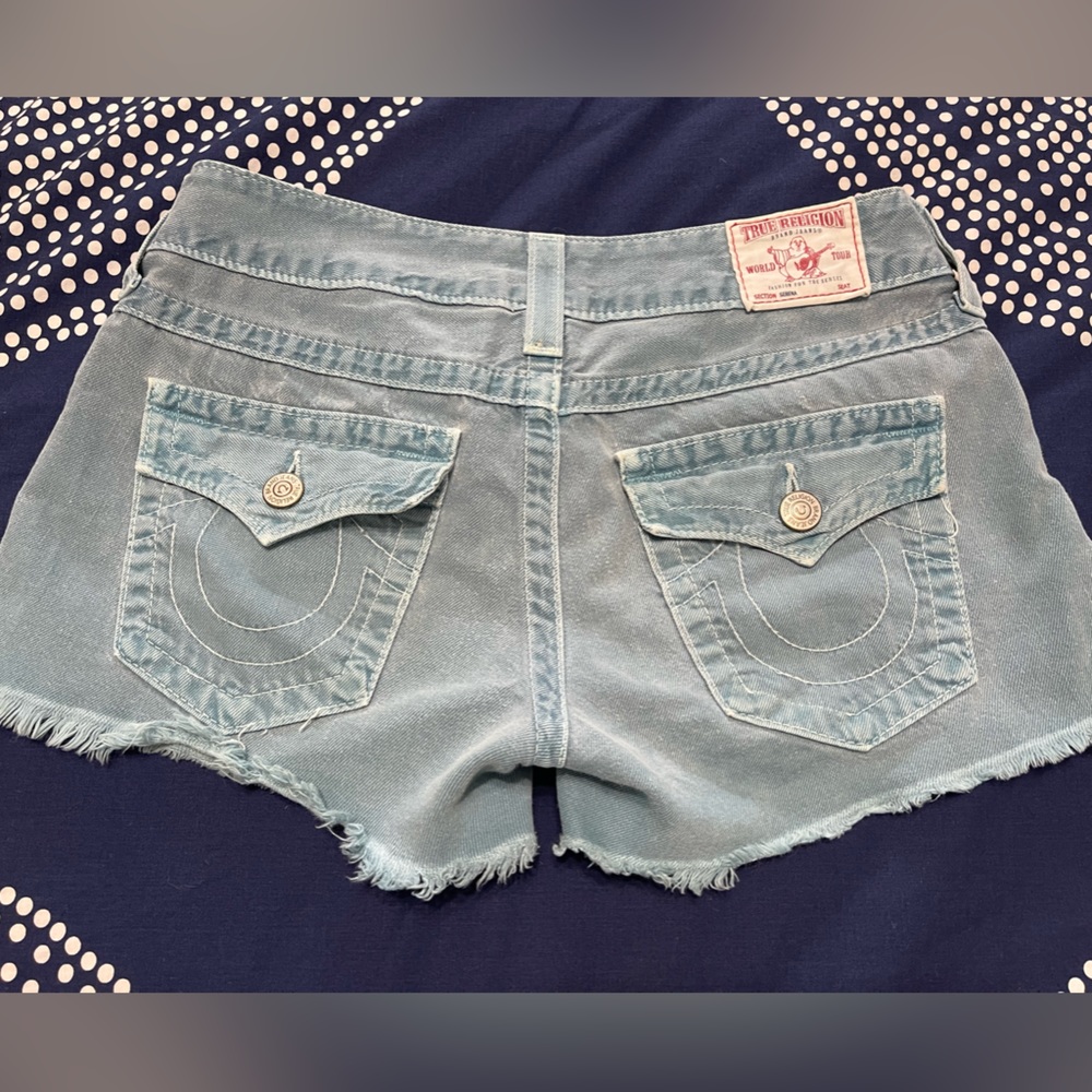 TRUE RELIGION KEIRA CUT OFF BLUE WOMENS SHORT Size 29